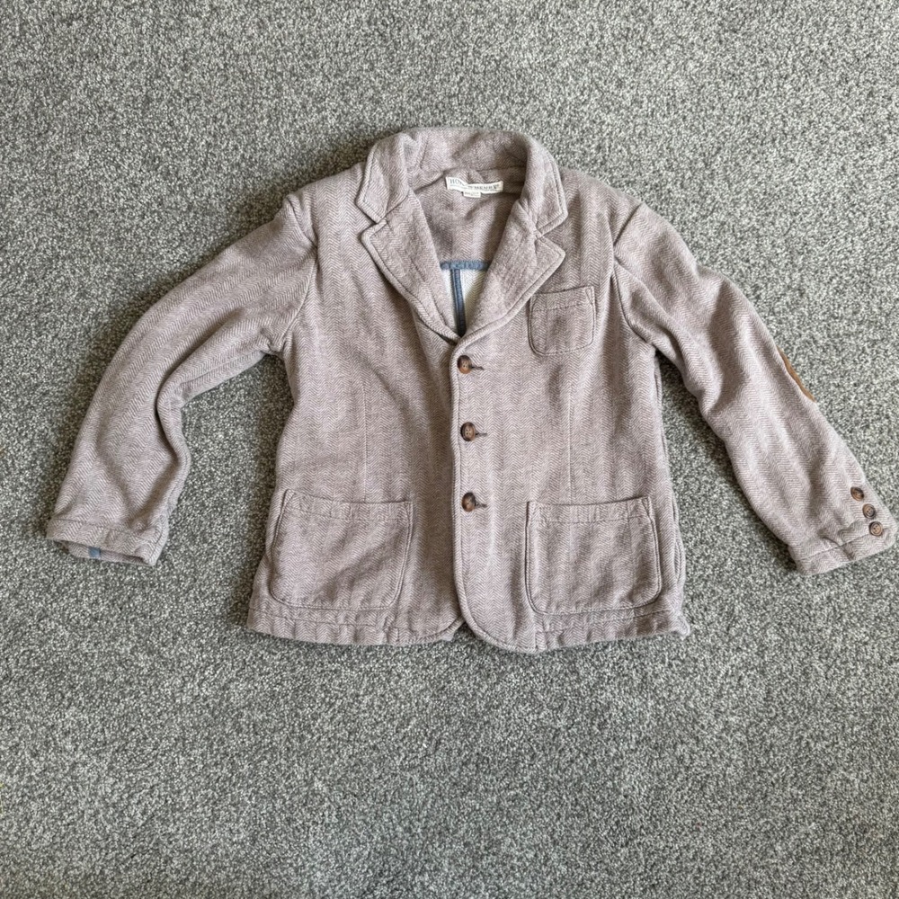 Hope & Henry‎ Boys Knit Herringbone Blazer Brown Elbow Patches Size 7
